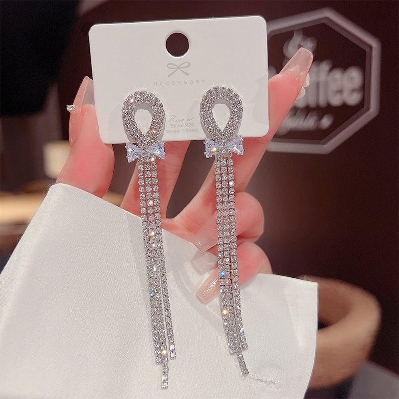 Sterling Silber Lange Luxus Perlen, Strass Ohrringe, Stecker für Damen, Mädchen