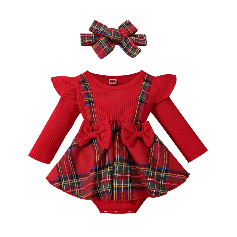 Baby Weihnachten New Year Rotes Strampler Kleid mit Haarband