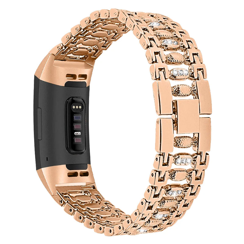 Smartwatch Strip, geeignet für Fitbit Charge 3 Smart Watch, bonbonförmiges mit Diamantenstrass besetztes Metallarmband