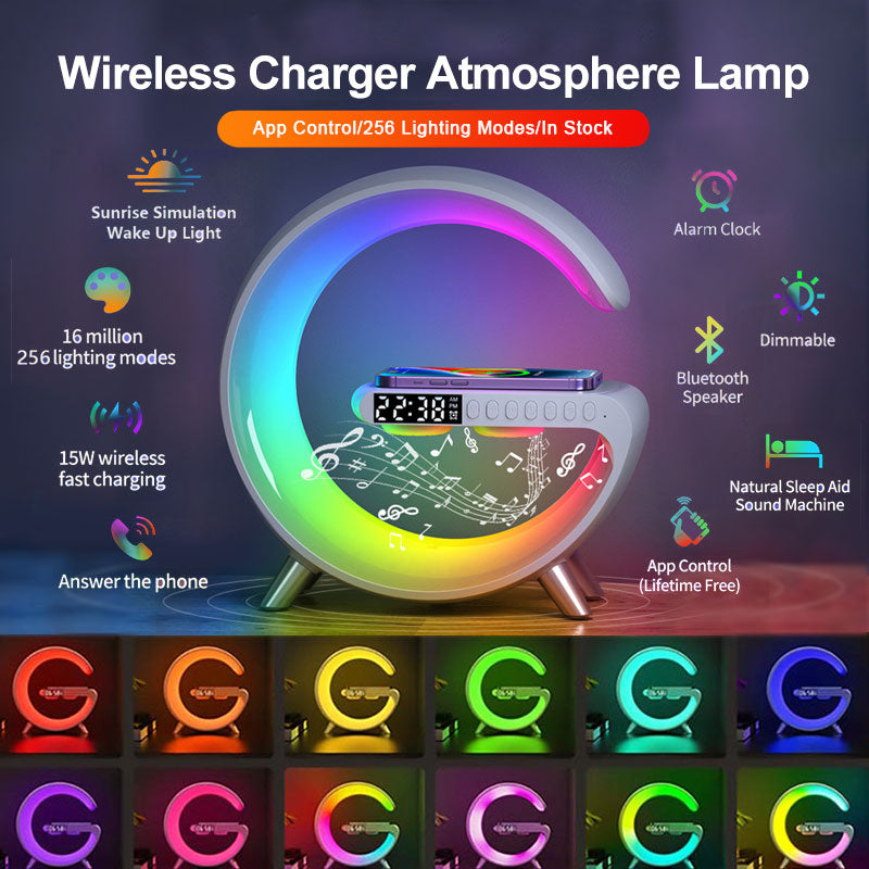 Intelligente Atmosphäre Lampe, Bluetooth Lautsprecher, Drahtlose Ladegerät, Nacht Lampe, Sonnenaufgang, Wake-up Lampe Polar, Wecker