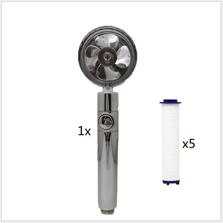 Propellergetriebener Duschkopf mit Stoptaste und Baumwollfilter, Hochdruck Handbrause mit Turbolader