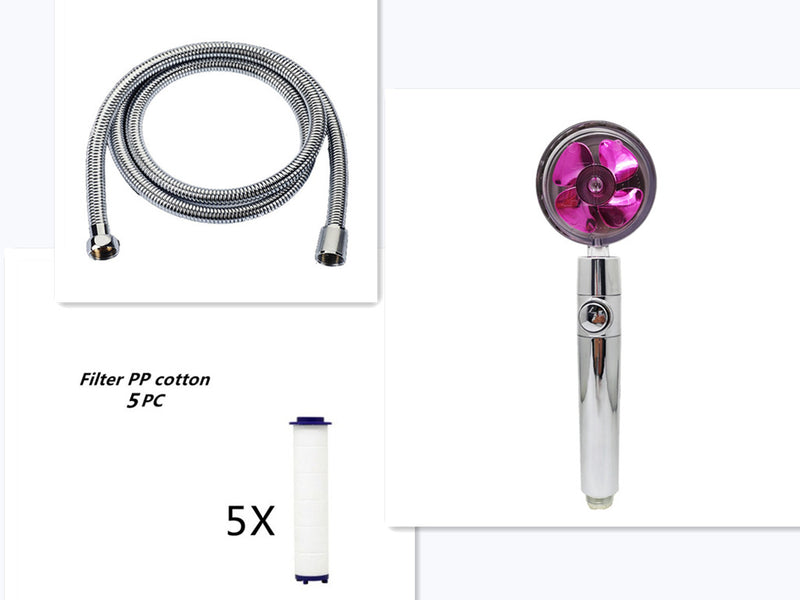 Propellergetriebener Duschkopf mit Stoptaste und Baumwollfilter, Hochdruck Handbrause mit Turbolader