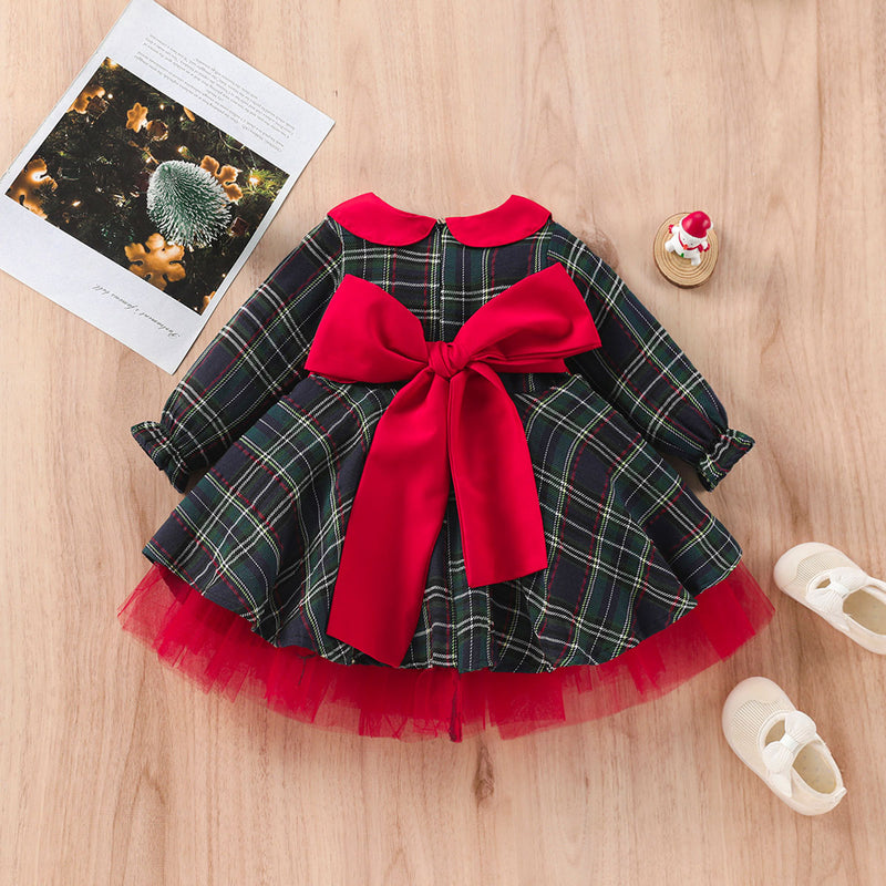 Mädchen Fashion Weihnachten Prinzessin Karo Kleid