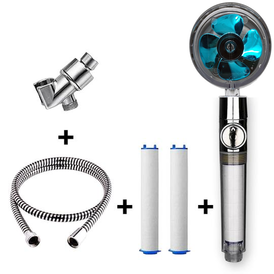 Propellergetriebener Duschkopf mit Stoptaste und Baumwollfilter, Hochdruck Handbrause mit Turbolader