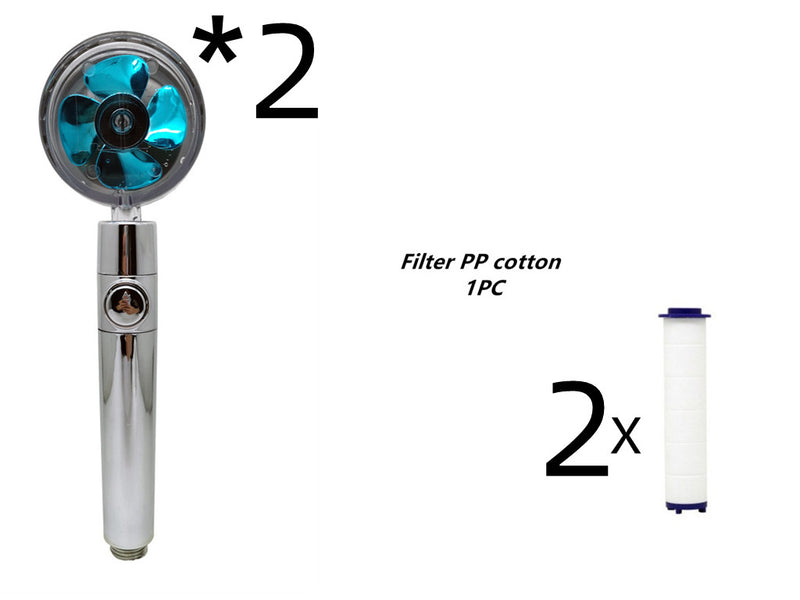 Propellergetriebener Duschkopf mit Stoptaste und Baumwollfilter, Hochdruck Handbrause mit Turbolader