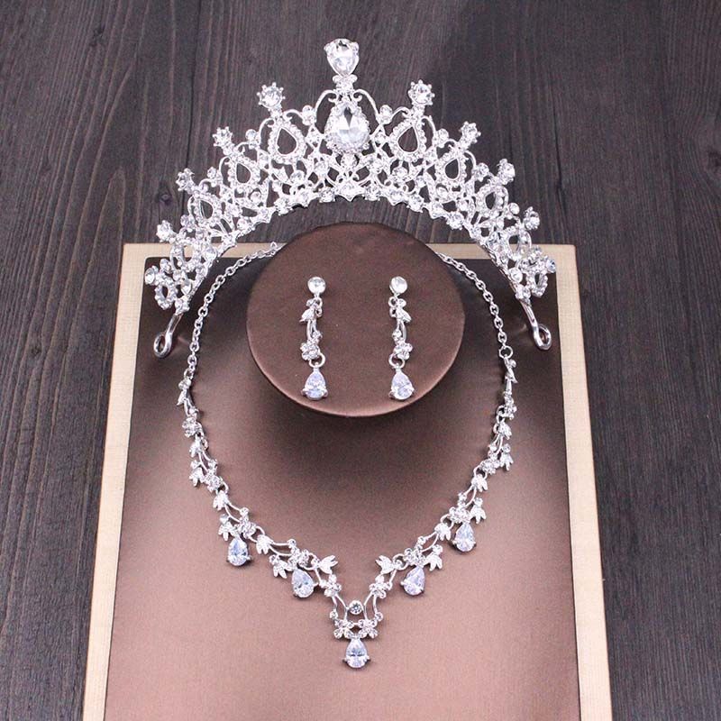 Braut Strass Krone Halskette Ohrstecker Set Hochzeit