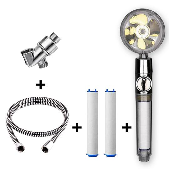 Propellergetriebener Duschkopf mit Stoptaste und Baumwollfilter, Hochdruck Handbrause mit Turbolader