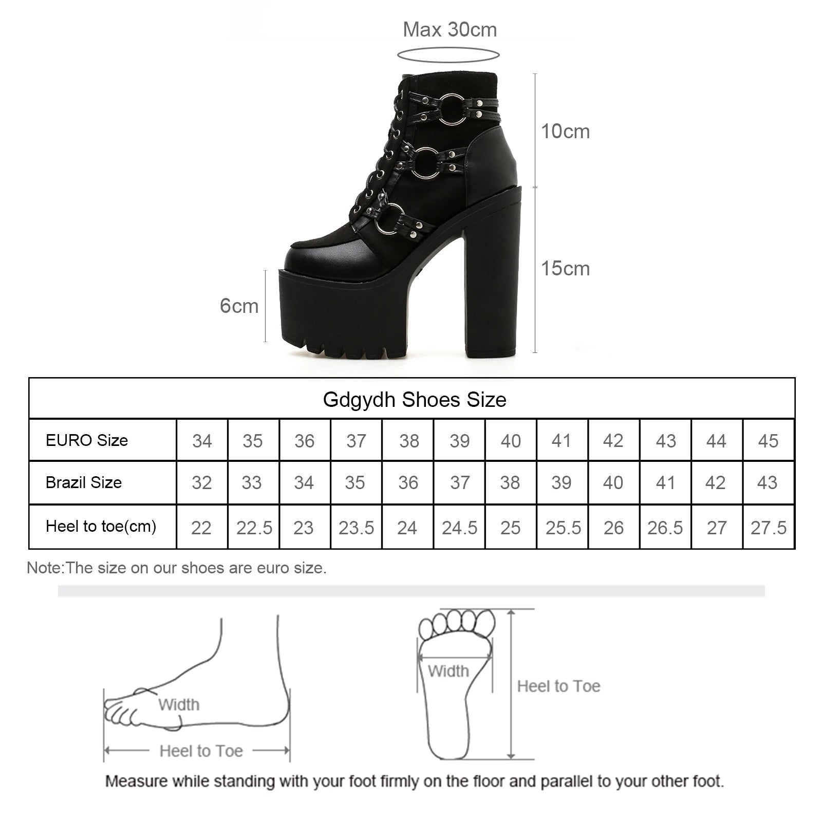 Damen Gothic-Motorradstiefel mit hohem Absatz, Blockabsatz, Schnürung