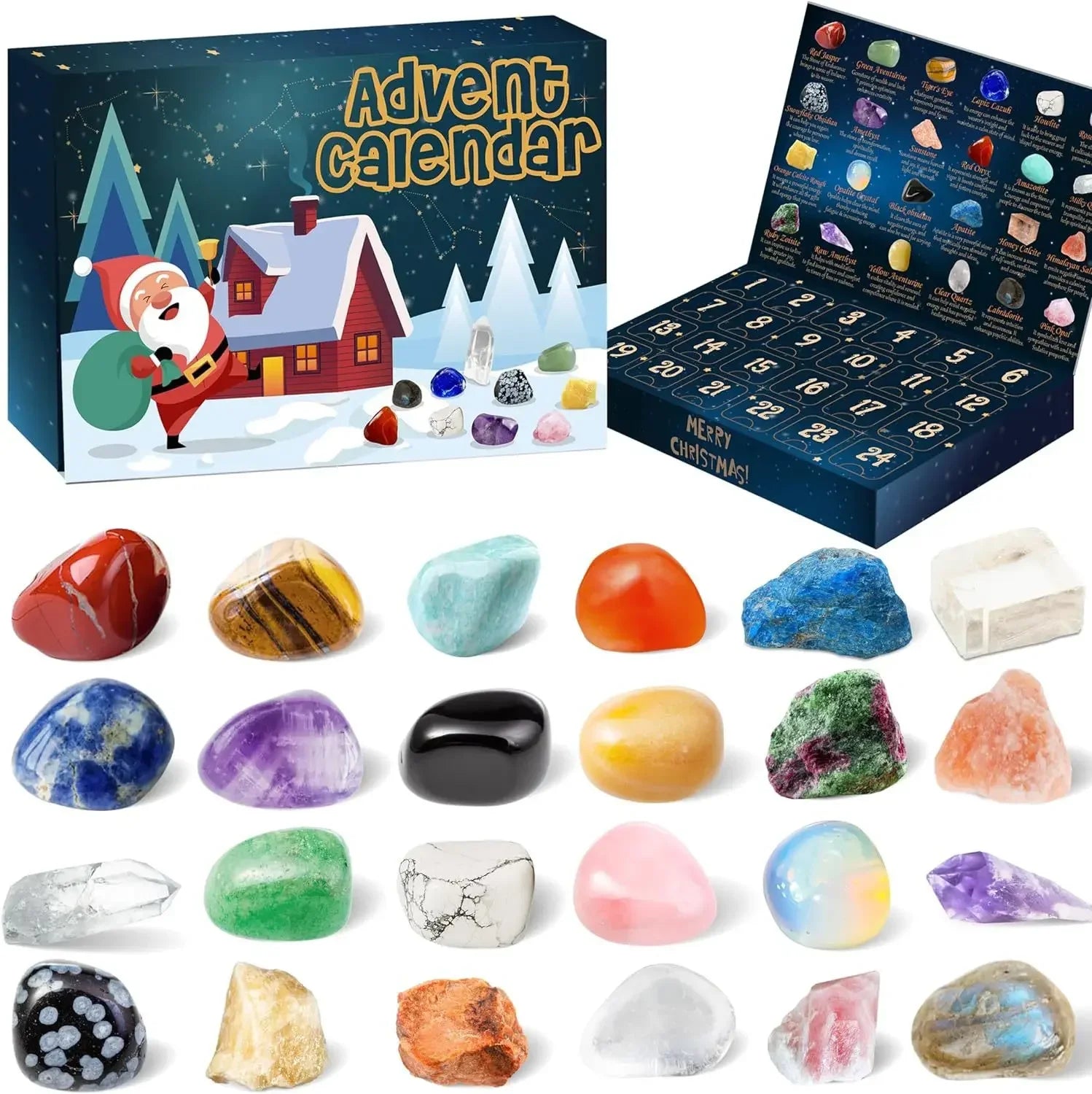 Adventskalender naturell & reine Naturstein Kristalle Weihnachten Geschenk Box 24 Tage