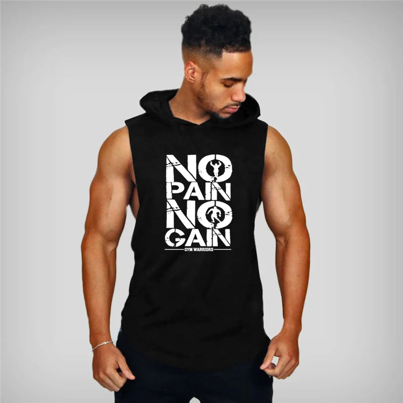 Herren Fitness Workout Sportswear Hoodie mit Kapuzen, Tank Top ärmellos