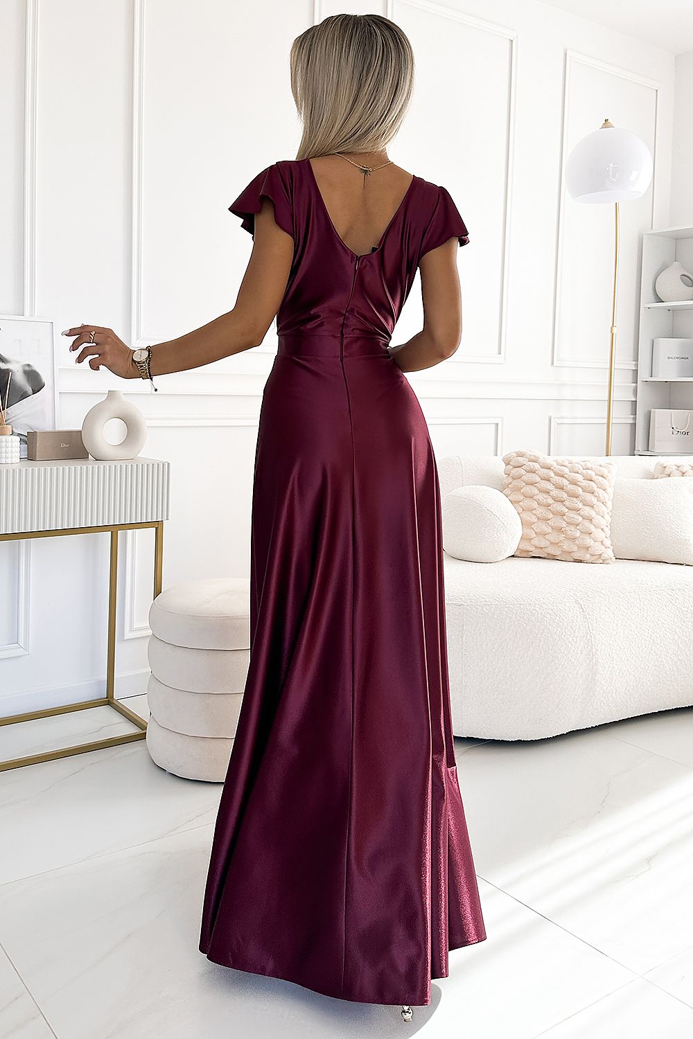Damen Abendkleid Glitzer Maxikleid von Numoco weinrot 2 Rückseite