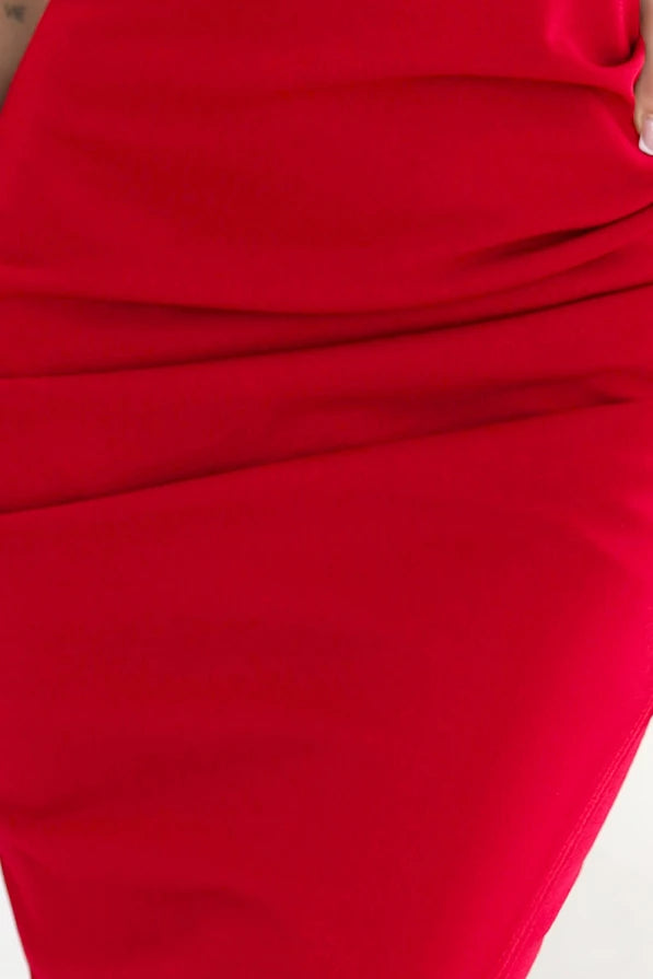 Damen Abendkleid Midi-Kleid Schulterlos, Raffung & Bustier Verstärkung von Numoco rot Ausschnitt Stoff