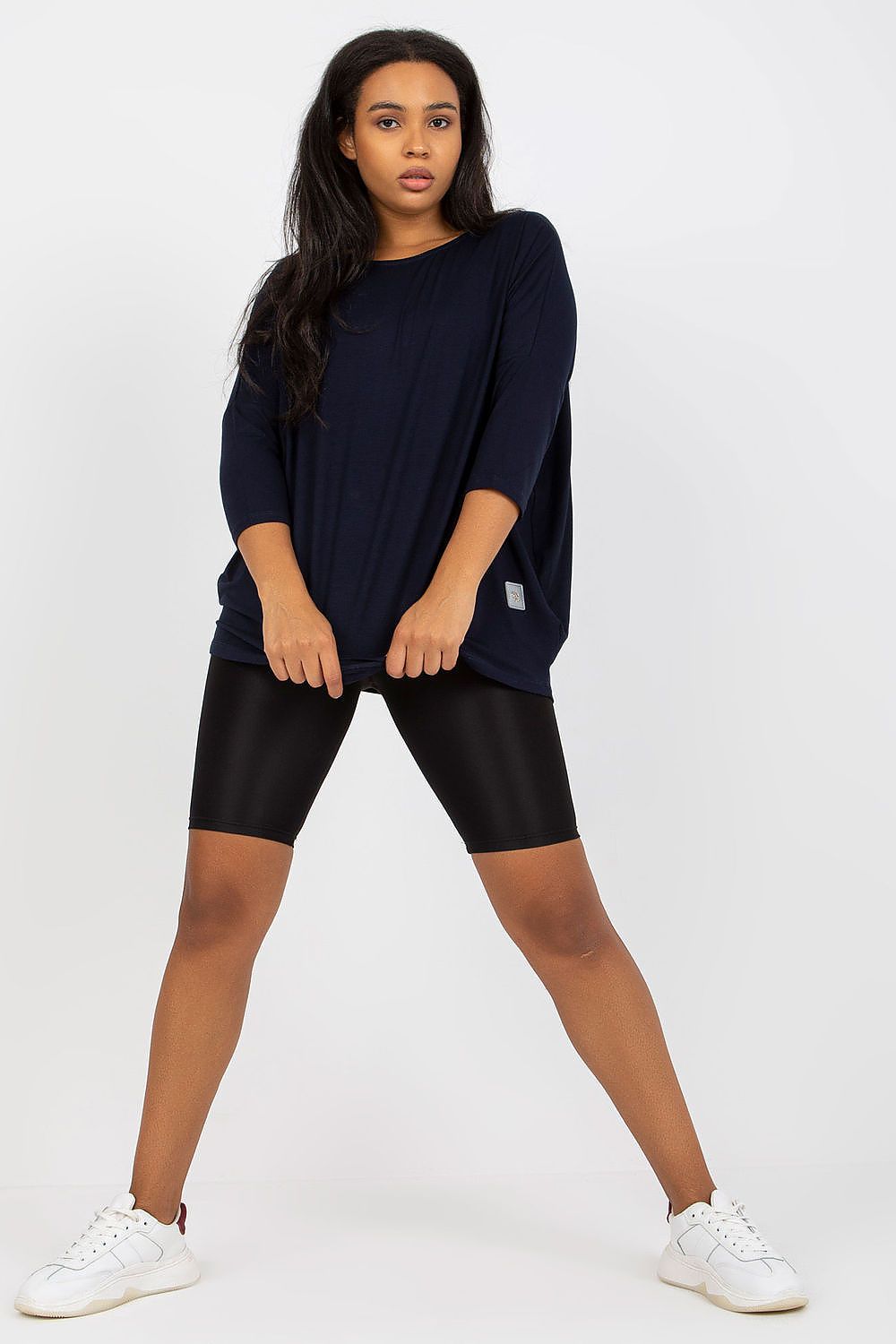 Damen Alltags Plus-Size Shirt, Bootsausschnitt & 3/4-Ärmel von Relevance marineblau Vorderseite
