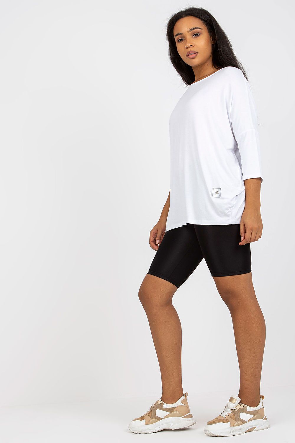 Damen Alltags Plus-Size Shirt, Bootsausschnitt & 3/4-Ärmel von Relevance weiß