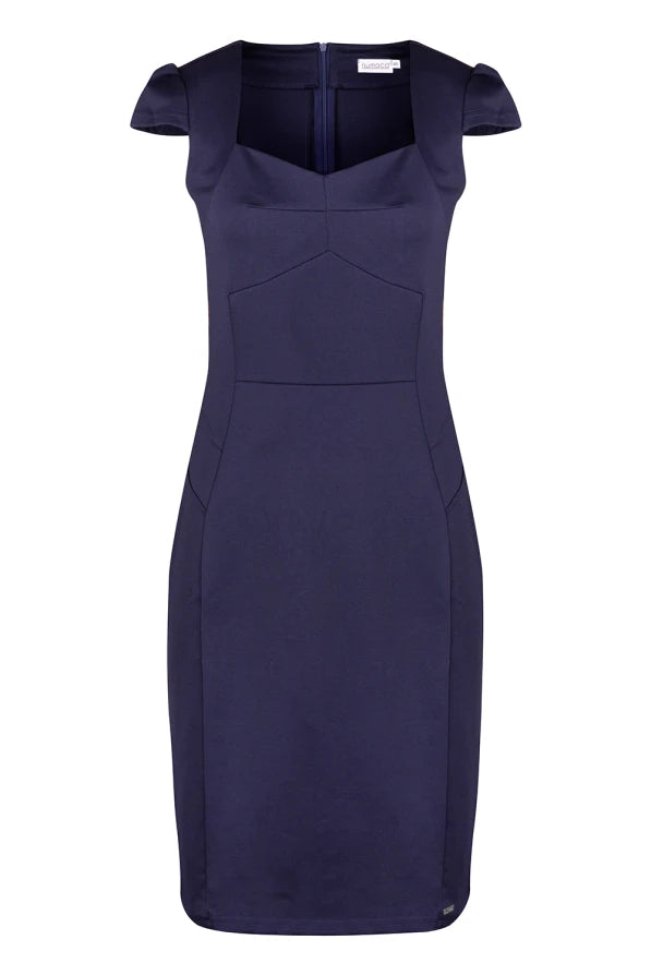 Damen Alltagskleid Midikleid mit Herz Ausschnitt von Numoco marineblau Übersicht ganz