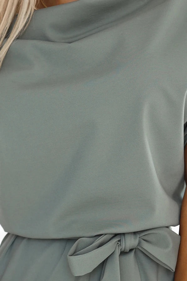 Damen Alltagskleid Minikleid mit Wasserfallausschnitt von Numoco grün Ausschnitt