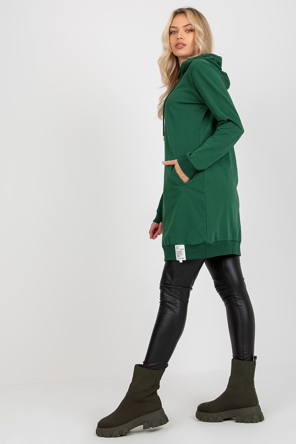 Damen Alltagskleid Sweatshirt Kleid mit Kapuze von Relevance Seitenansicht grün