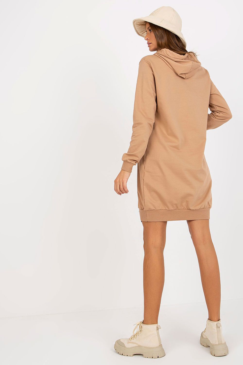 Damen Alltagskleid Sweatshirt Kleid mit Kapuze von Relevance beige Rückseite