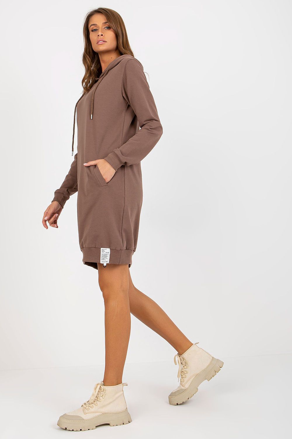 Damen Alltagskleid Sweatshirt Kleid mit Kapuze von Relevance braun Seitenansicht