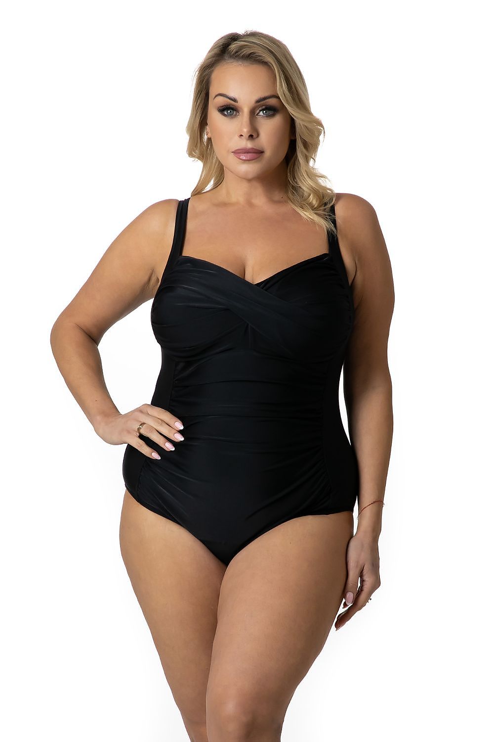 Damen Badeanzug Plus-Size, Schlankmachend, Schaumstoffschalen & Raffungen von Barontex schwarz