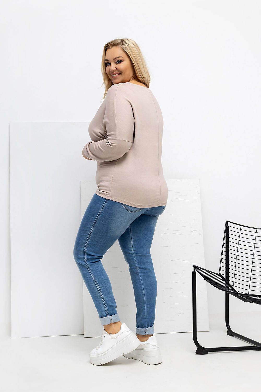 Damen Basic Plus-Size Shirt von Relevance beige Seitenansicht