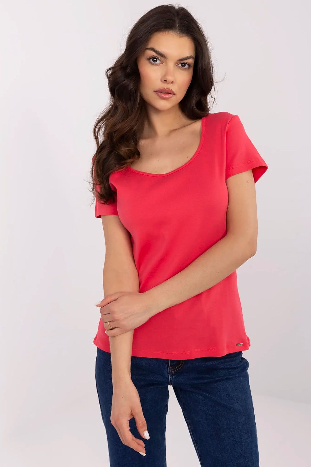 Damen Basic Shirt Rundhals, Kurzarm & Baumwolle von Relevance rot