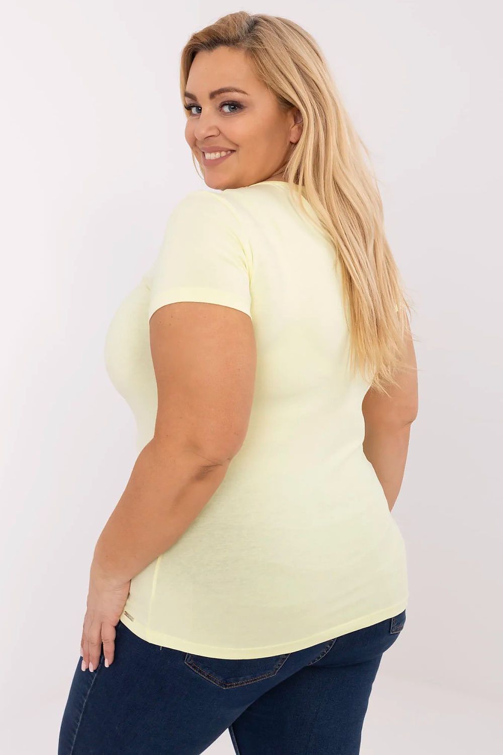 Damen Baumwolle Basic T-Shirt Plus-Size von Relevance gelb Rückseite