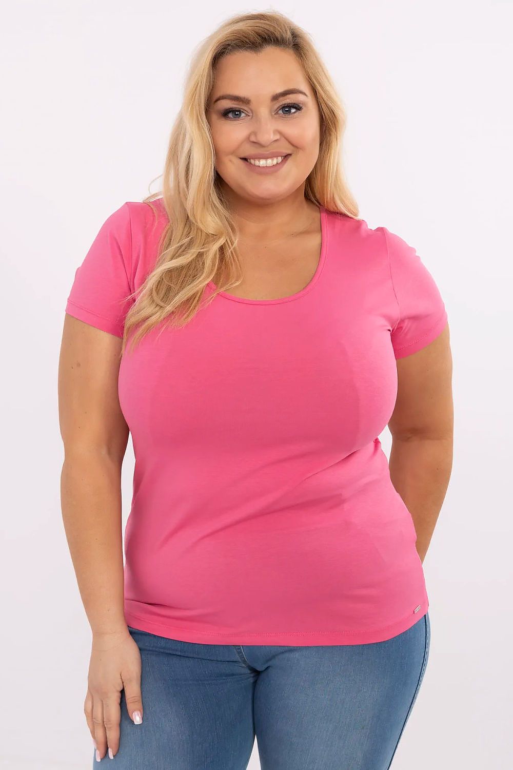 Damen Baumwolle Basic T-Shirt Plus-Size von Relevance pink