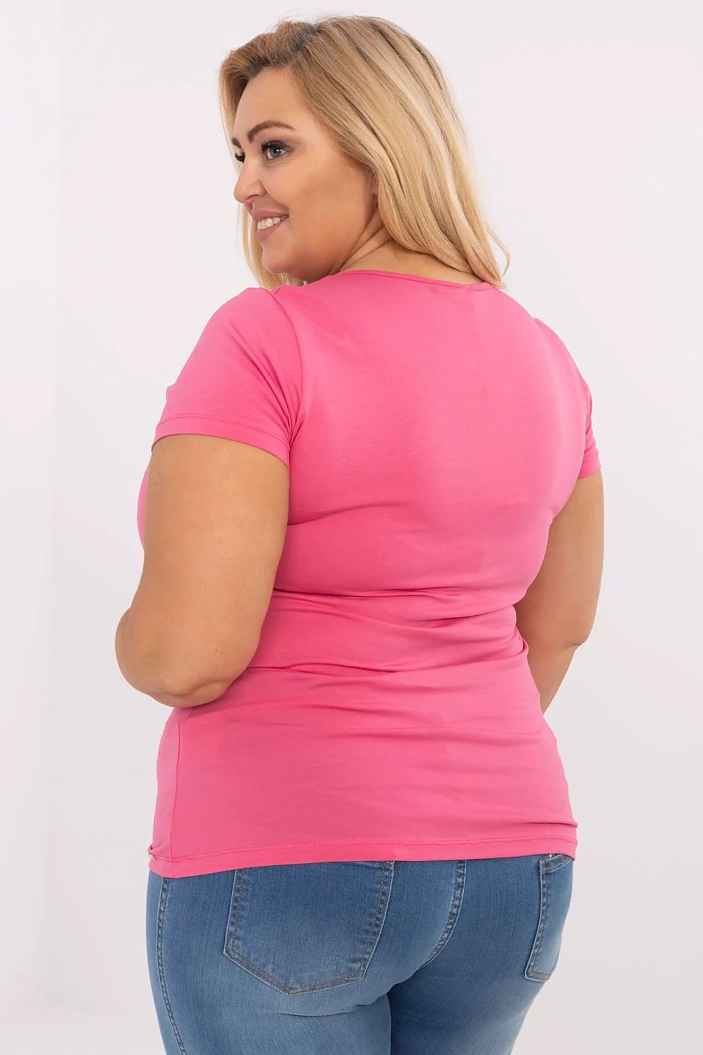 Damen Baumwolle Basic T-Shirt Plus-Size von Relevance pink Rückseite