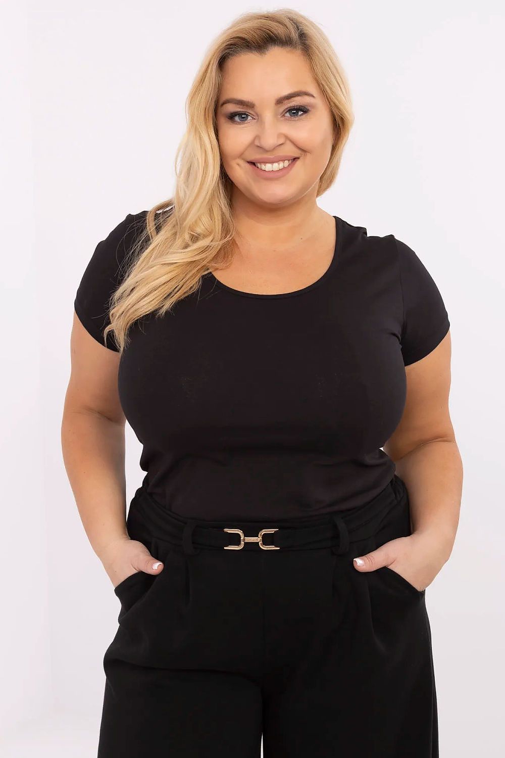 Damen Baumwolle Basic T-Shirt Plus-Size von Relevance schwarz