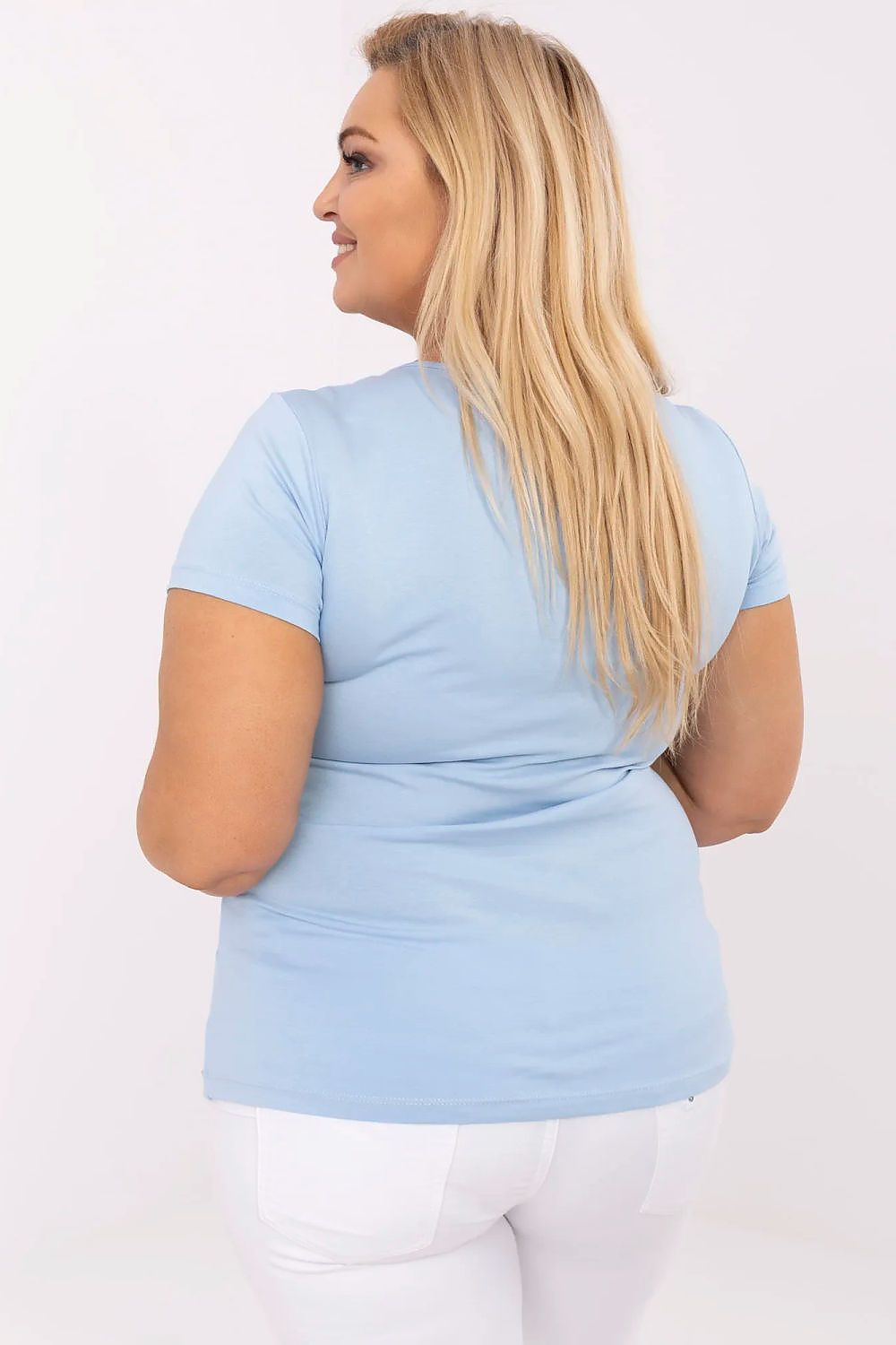 Damen Baumwolle Basic T-Shirt Plus-Size von Relevance blau Rückseite