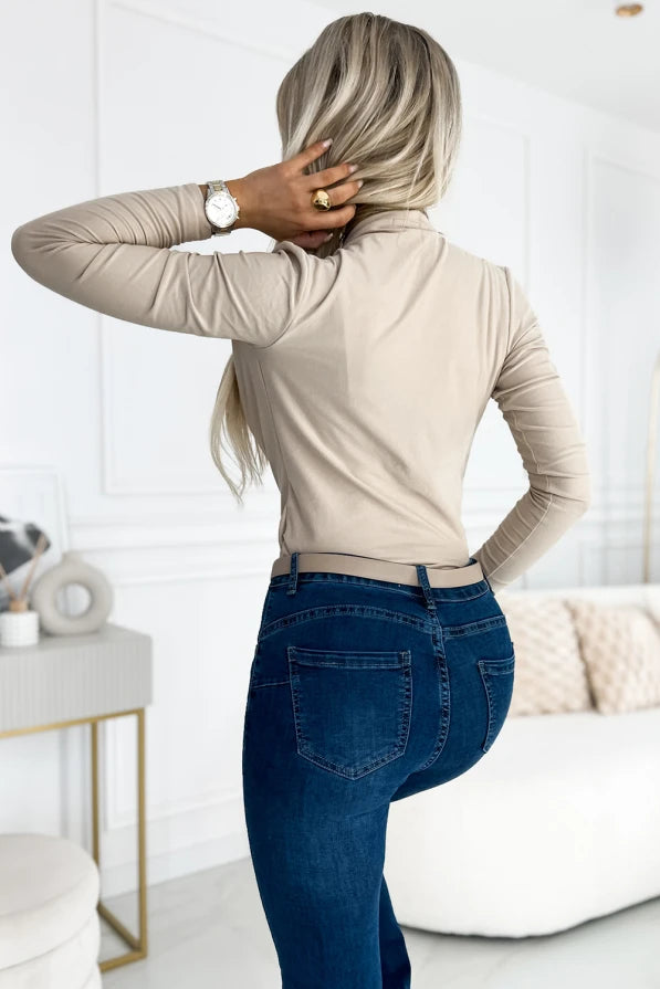 Damen Body mit Wickelausschnitt von Numoco beige Rückseite