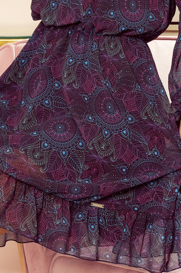Damen Boho Chiffonkleid von Numoco violett Ausschnitt