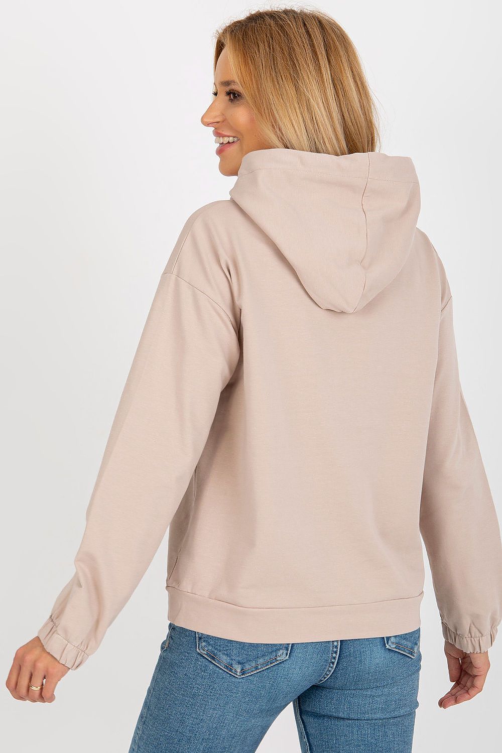 Damen Casual Hoodie, Kapuze, Kängurutasche & Aufnäher, Baumwolle von Relevance beige Rückseite