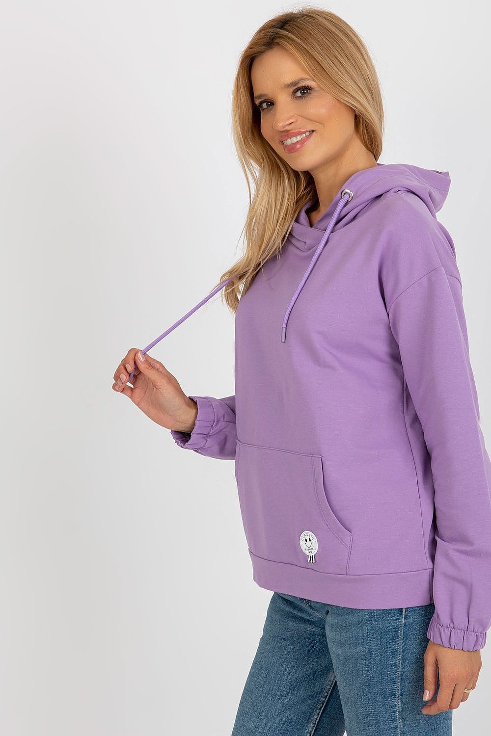 Damen Casual Hoodie, Kapuze, Kängurutasche & Aufnäher, Baumwolle von Relevance lila Seitenansicht