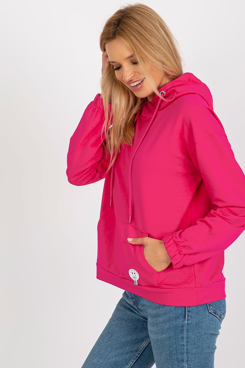 Damen Casual Hoodie, Kapuze, Kängurutasche & Aufnäher, Baumwolle von Relevance pink Seitenansicht