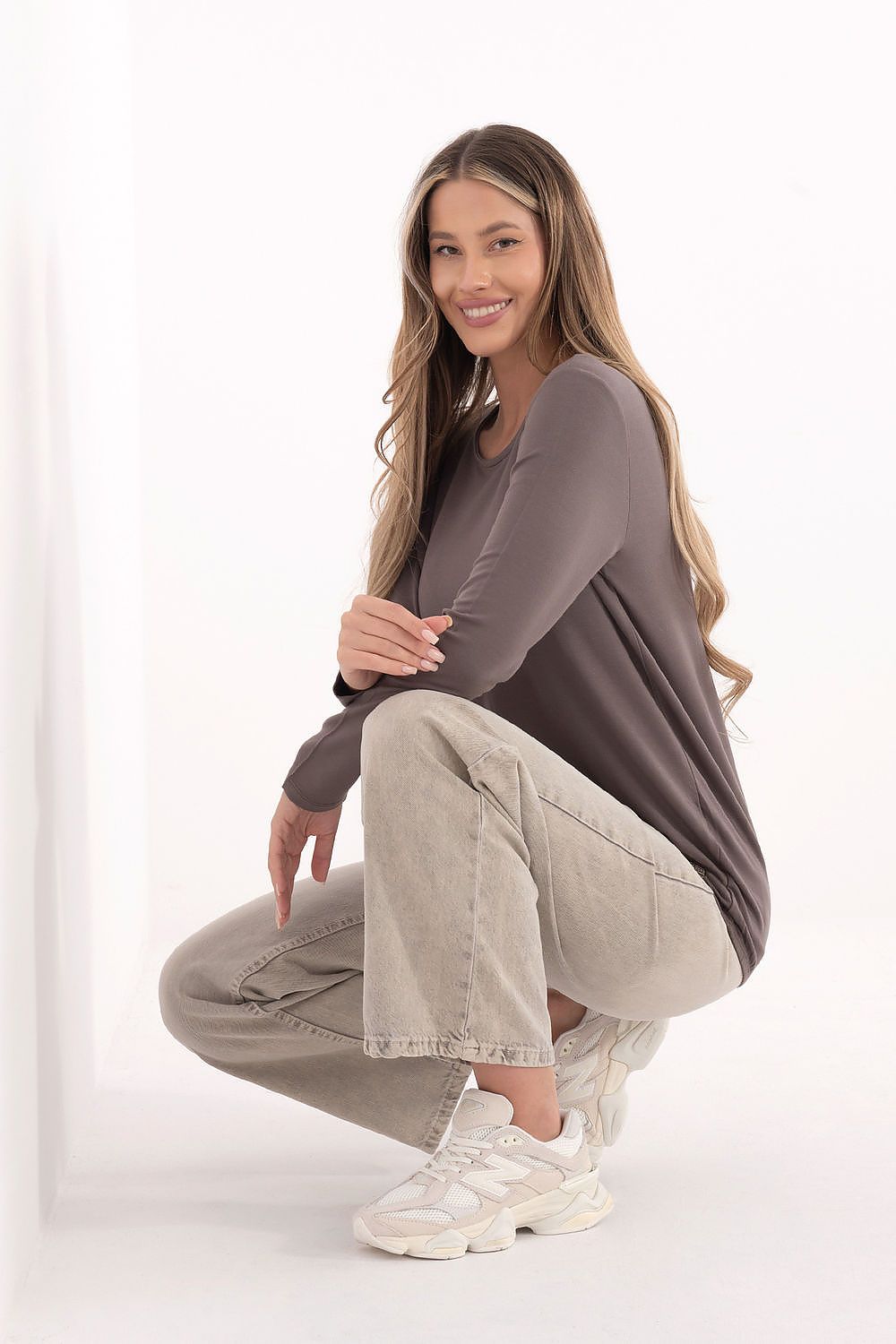 Damen Casual langarm  Shirt von Relevance braun Seitenansicht