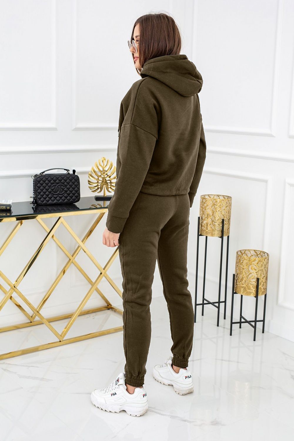 Damen Classic Kapuzen Anzug Set Vittoria Ventini Seitenansicht grün