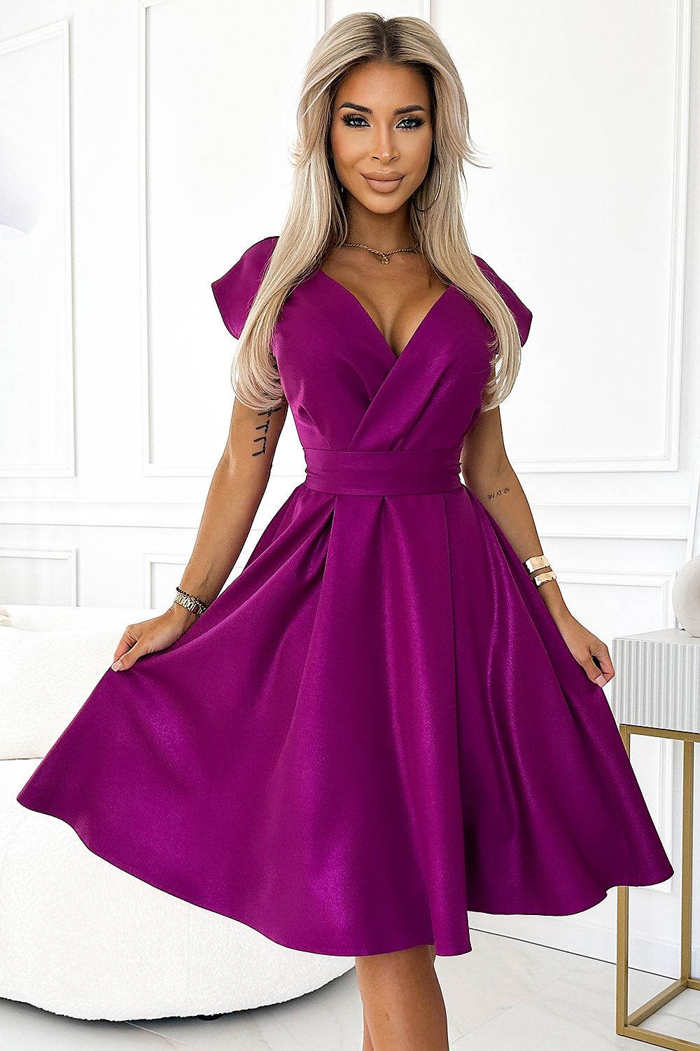 Damen Cocktailkleid mit Gürtel von Numoco violett