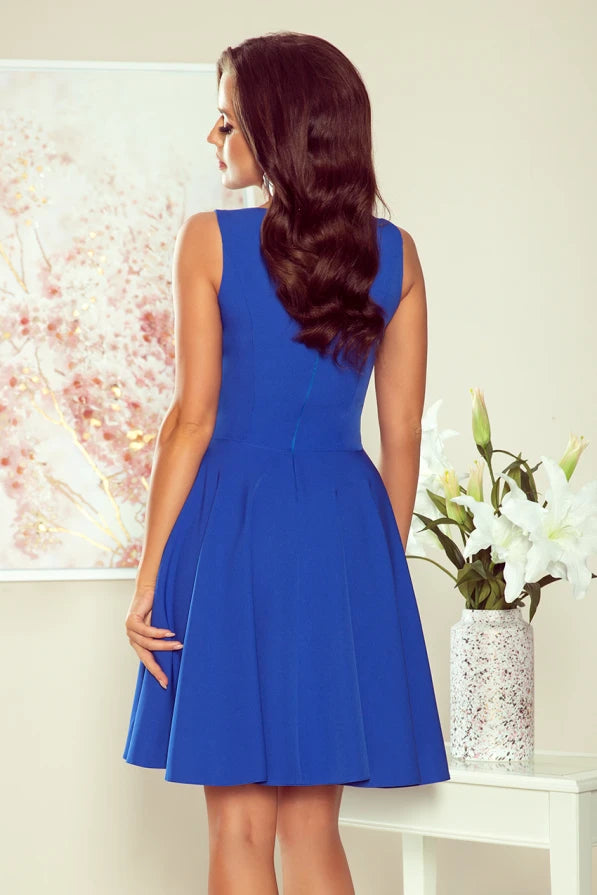 Damen Cocktailkleid mit herzförmigen Ausschnitt von Numoco blau Rückseite