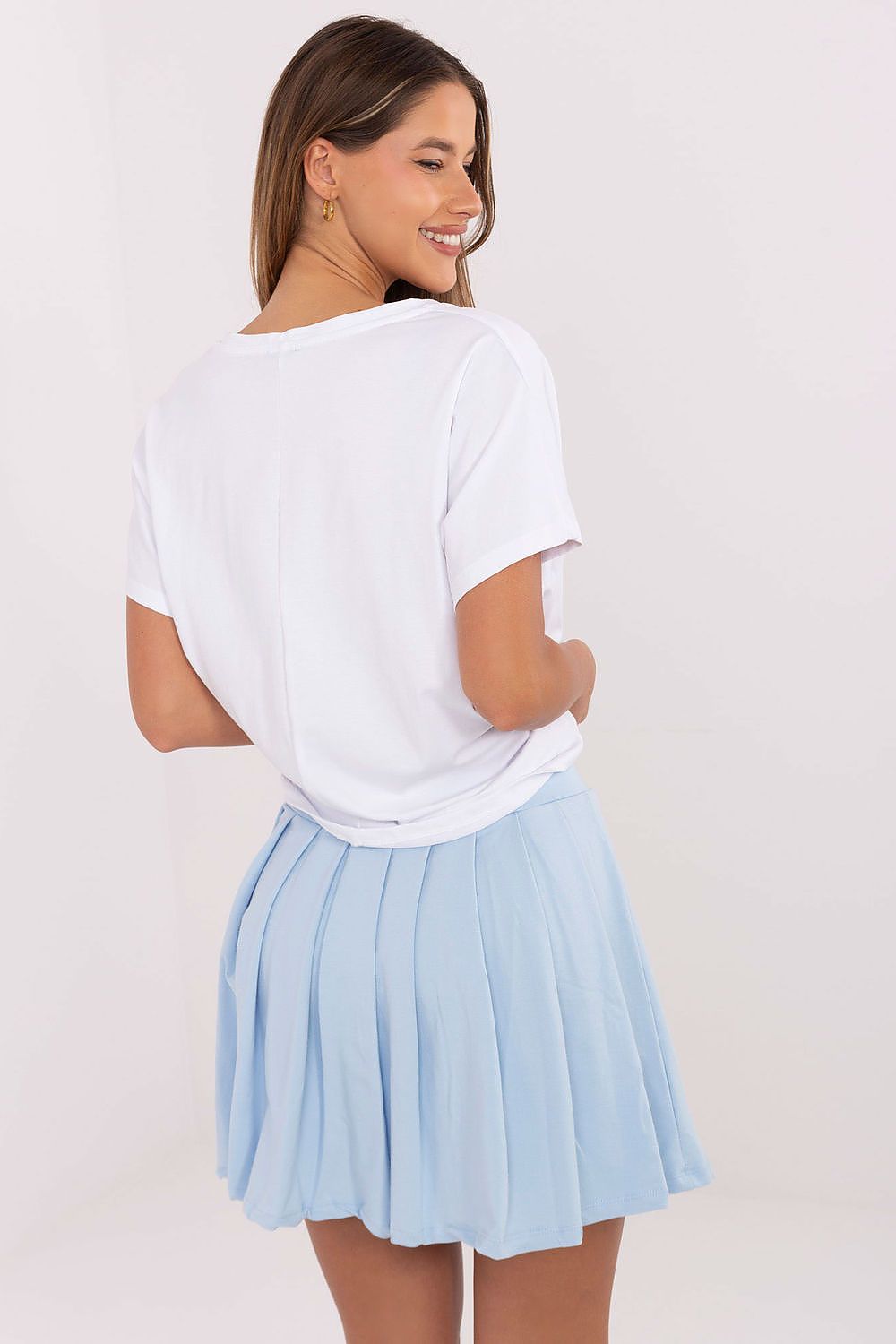 Damen Falten Rock mit Shirt Set blau weiß von Relevance blau weiß Rückseite