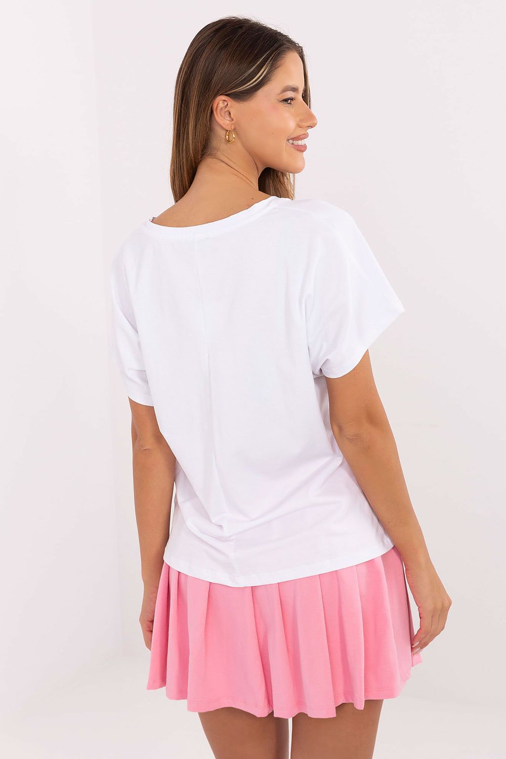 Damen Falten Rock mit Shirt Set rosa weiß von Relevance rosa weiß Rückseite
