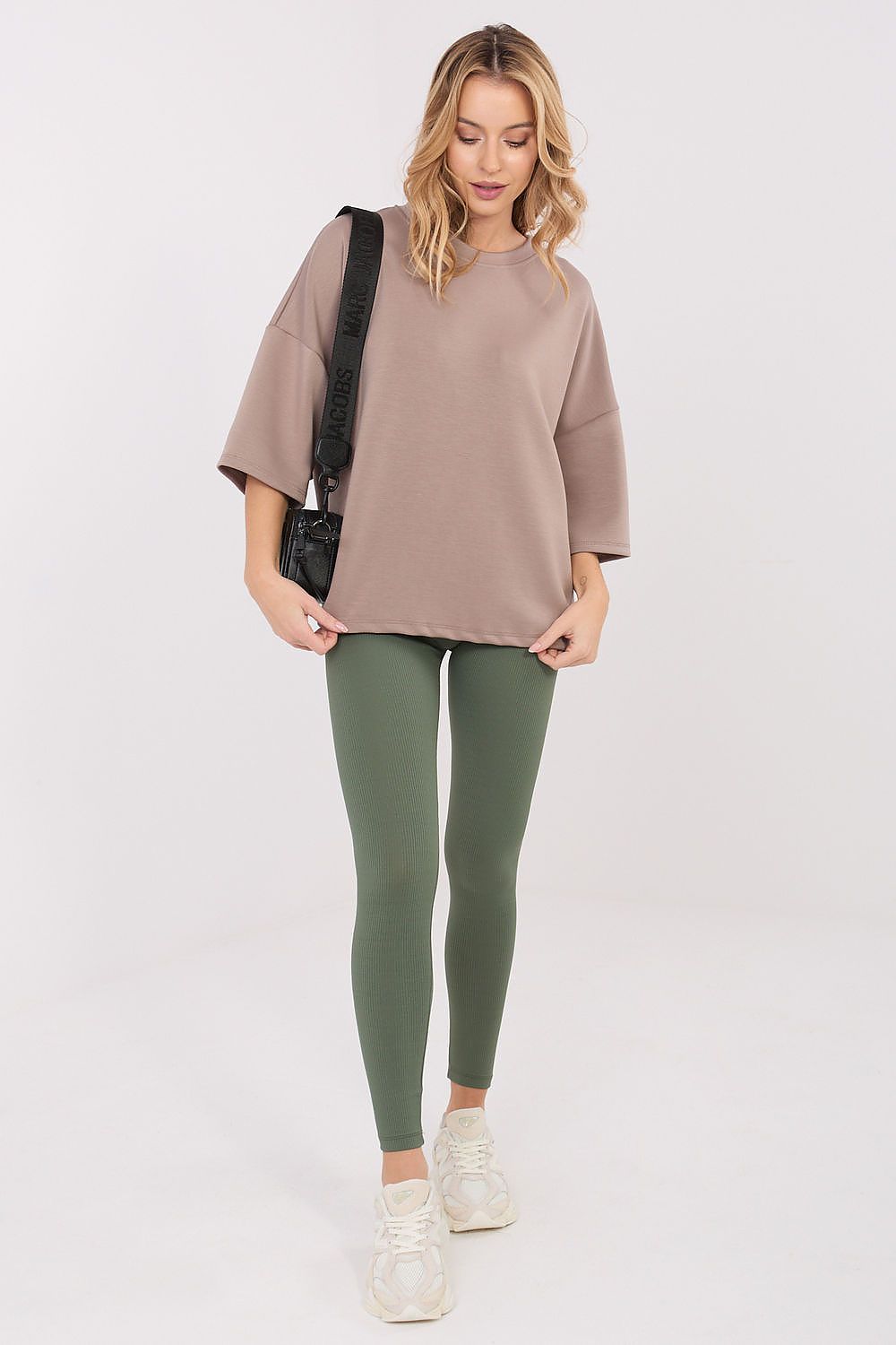 Damen Gerippte High-Waist Leggings für Alltag & Sport von Relevance grün Vorderseite