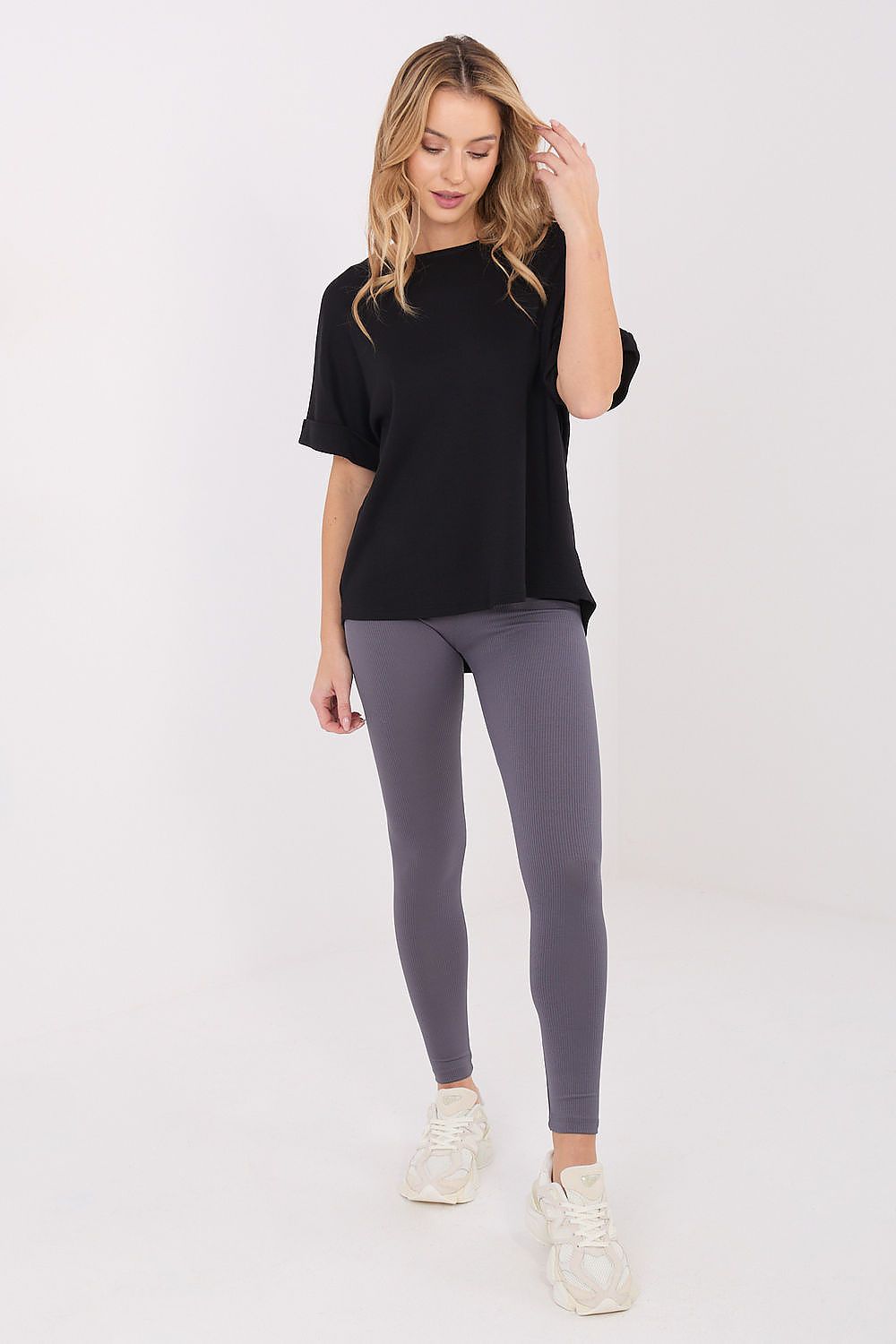 Damen Gerippte High-Waist Leggings für Alltag & Sport von Relevance grau Vorderseite