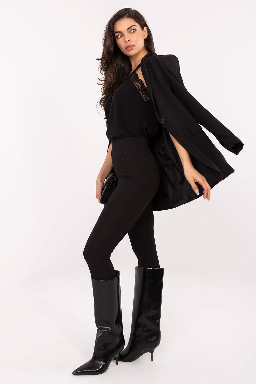 Damen Gerippte High-Waist Leggings für Alltag & Sport von Relevance schwarz Seitenansicht