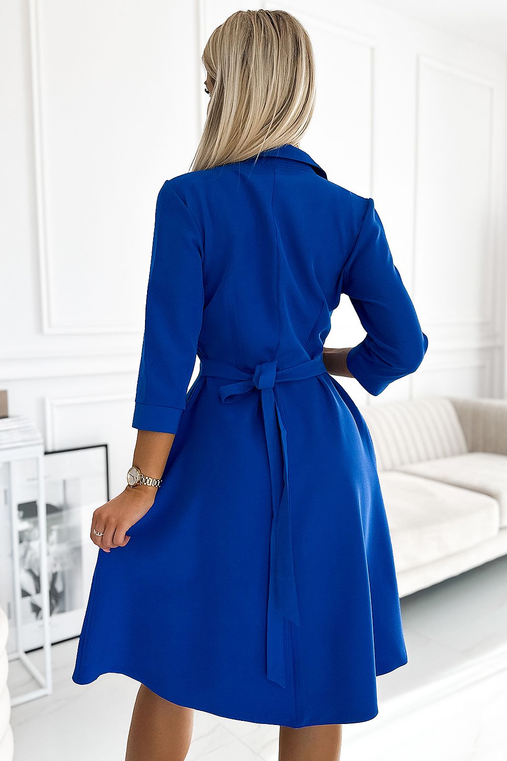 Damen Hemdkleid Alltagskleid von Numoco blau Rückseite
