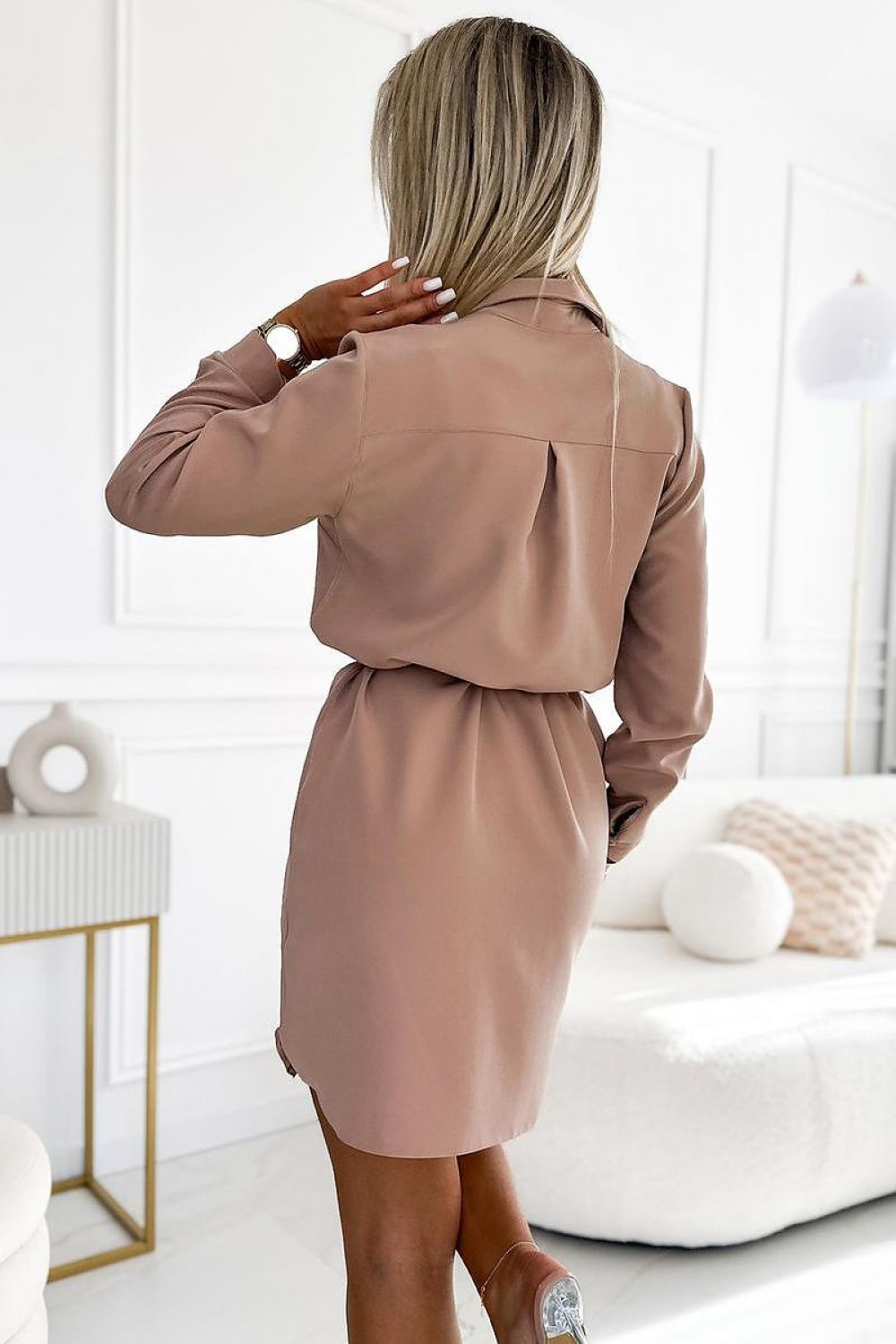 Damen Hemdkleid von Numoco beige Rückansicht