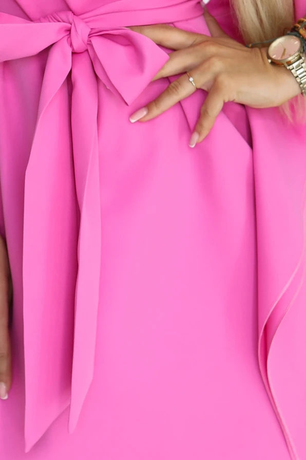 Damen Kleid Schmetterlingskleid Sofia von Numoco Ausschnitt pink
