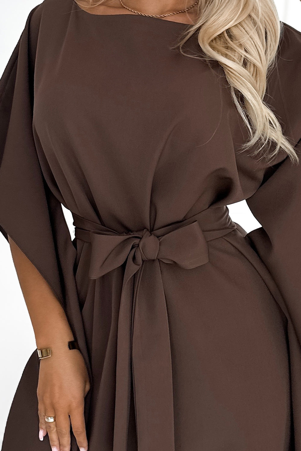 Damen Kleid Schmetterlingskleid Sofia von Numoco braun Ausschnitt