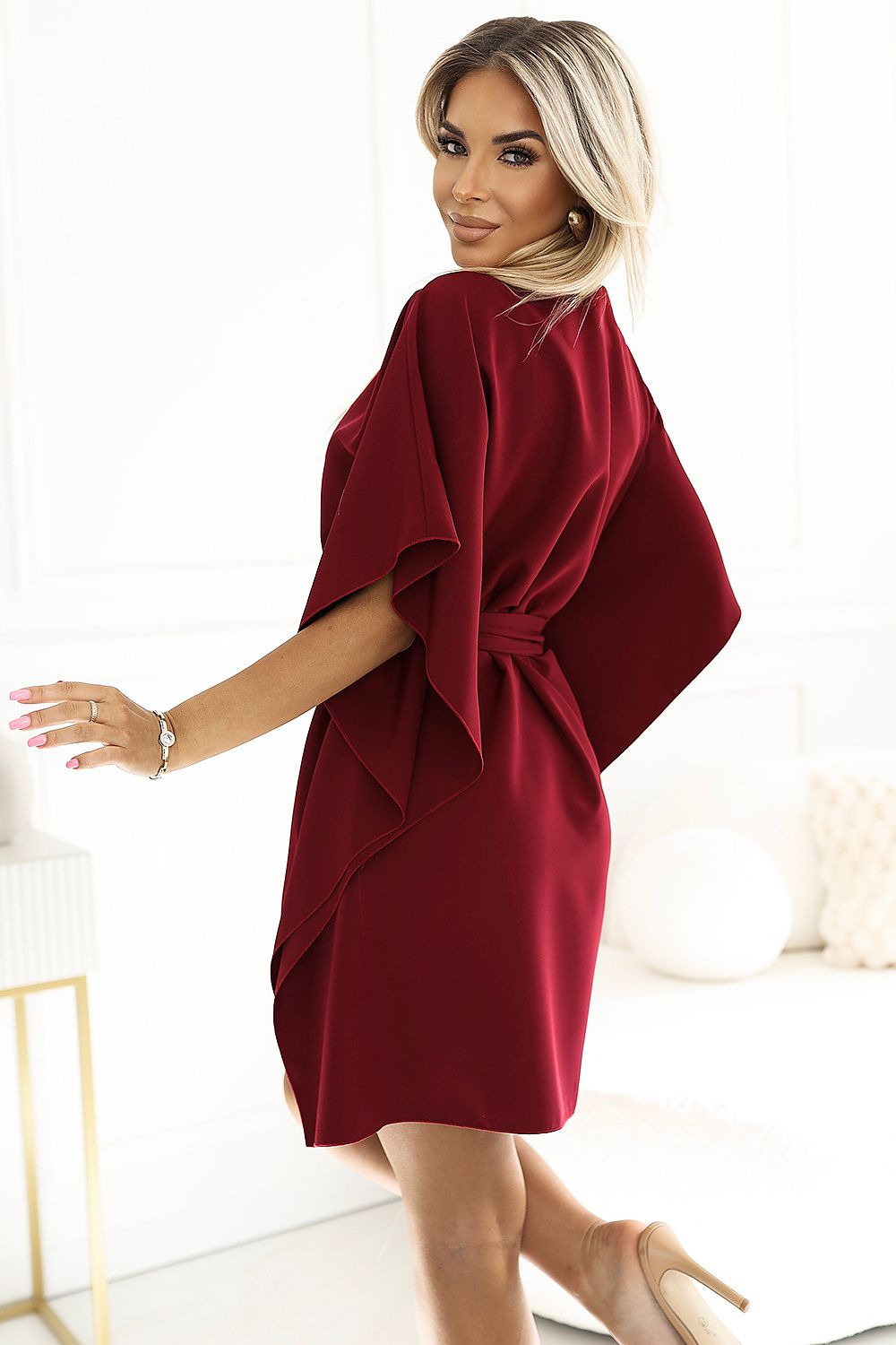 Damen Kleid Schmetterlingskleid  Sofia von Numoco weinrot_2 Seitenansicht